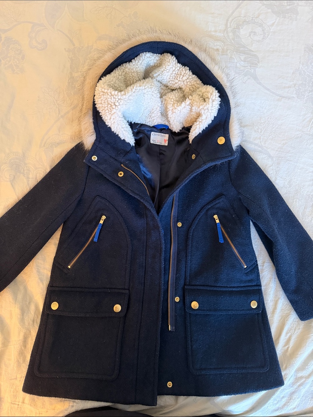 Crewcuts Girls' Navy Hooded Sherpa-Lined Coat size 6/7